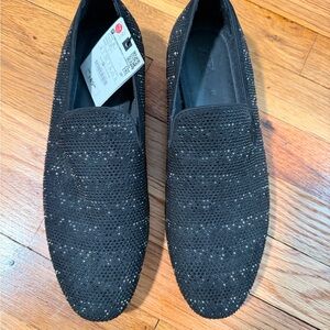 Zara Black Crystal-Studded Slip-On Loafers